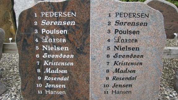 Eksempler på forskellige skrifttyper til inskriptioner på mindesten